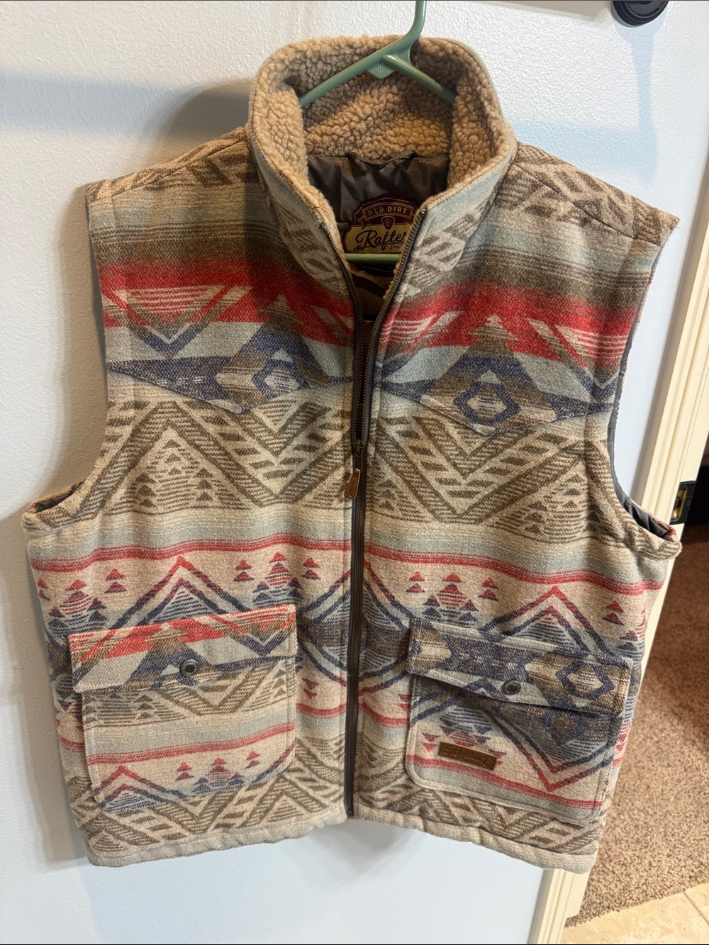 Rafter Red and Taupe Southwestern Sherpa-Lined Vest